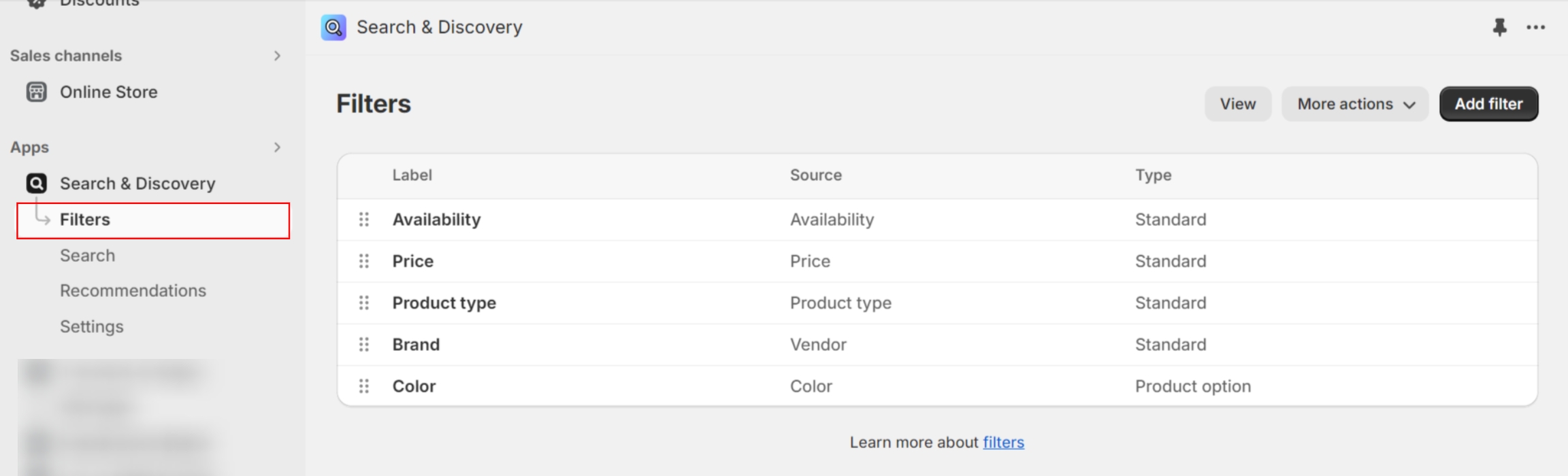 Edit storefront filters