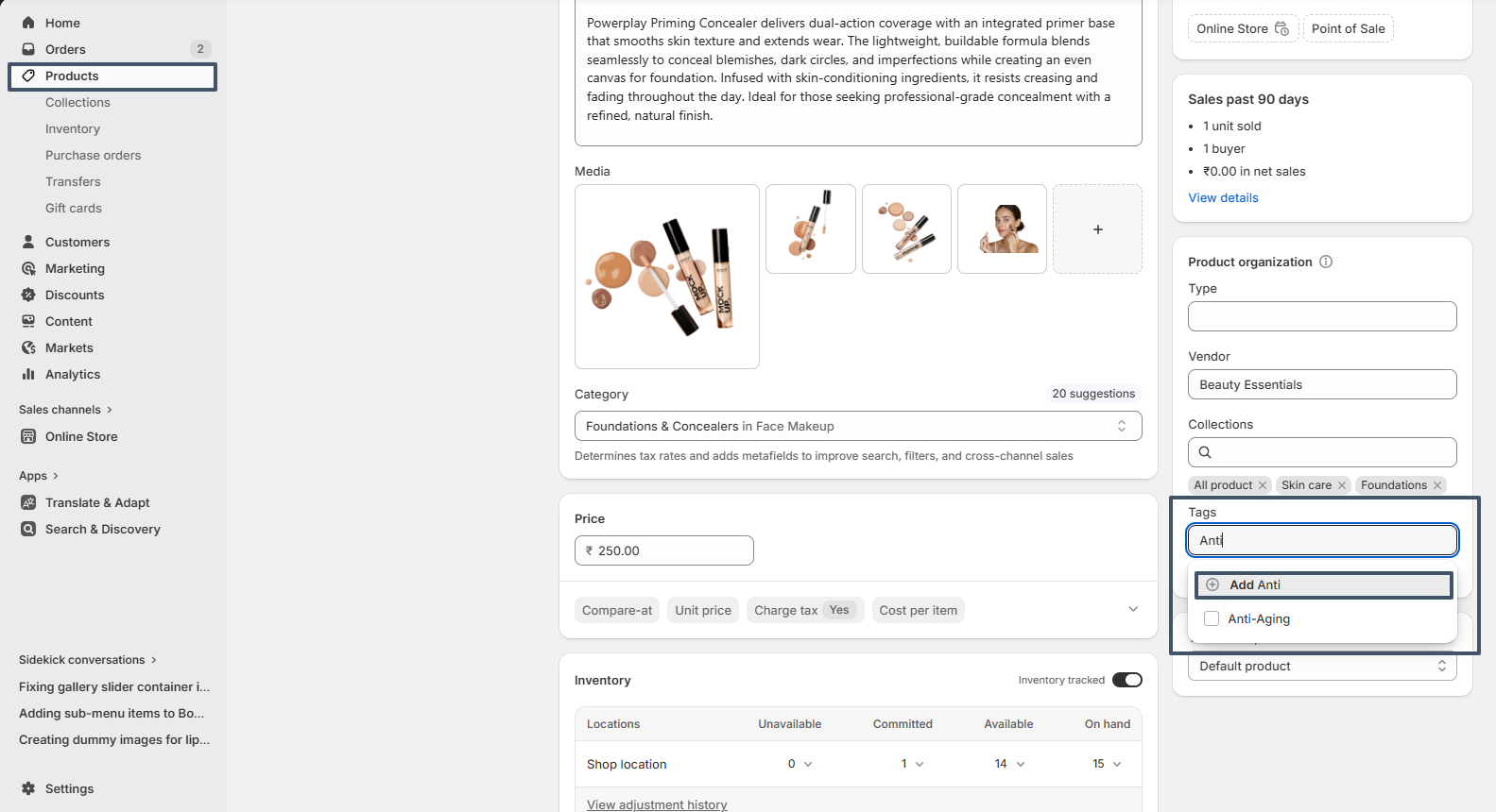 product fillter product tag adding process
