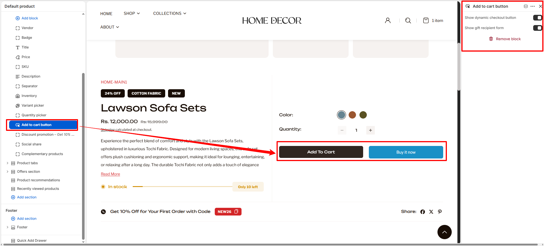 Add to Cart settings