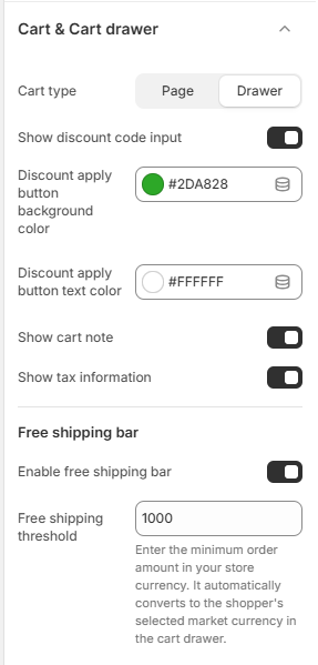 cart settings