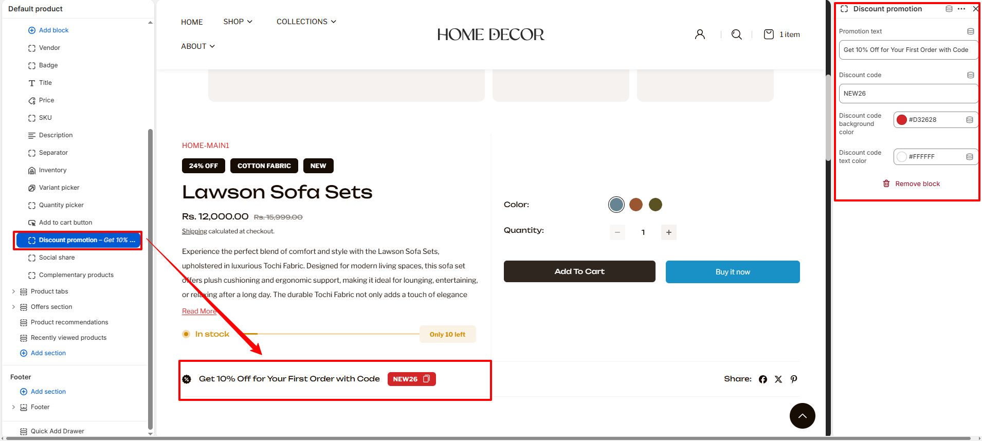 Discount promotion settings