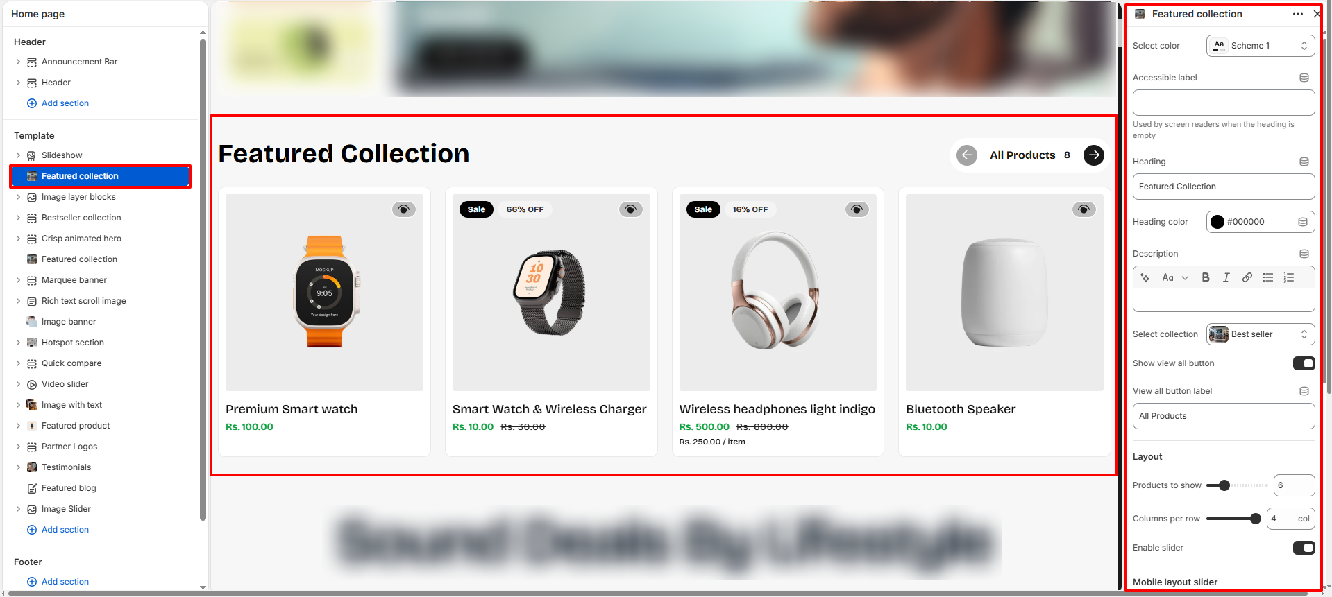 Featured Collection Section Settings