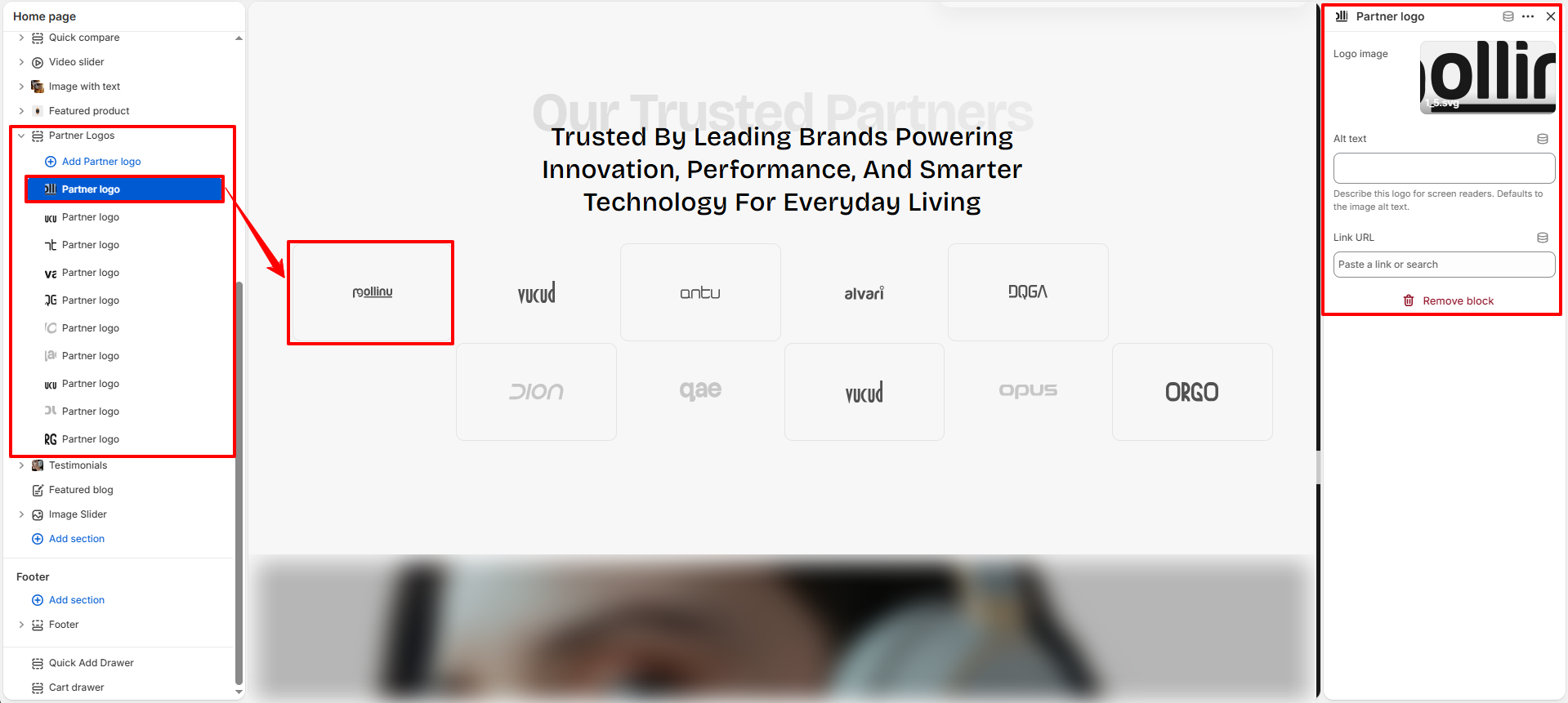 Partner logo block settings