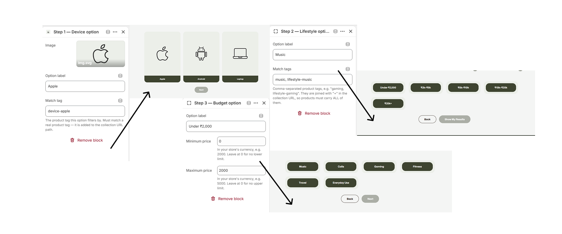 Product Finder block settings