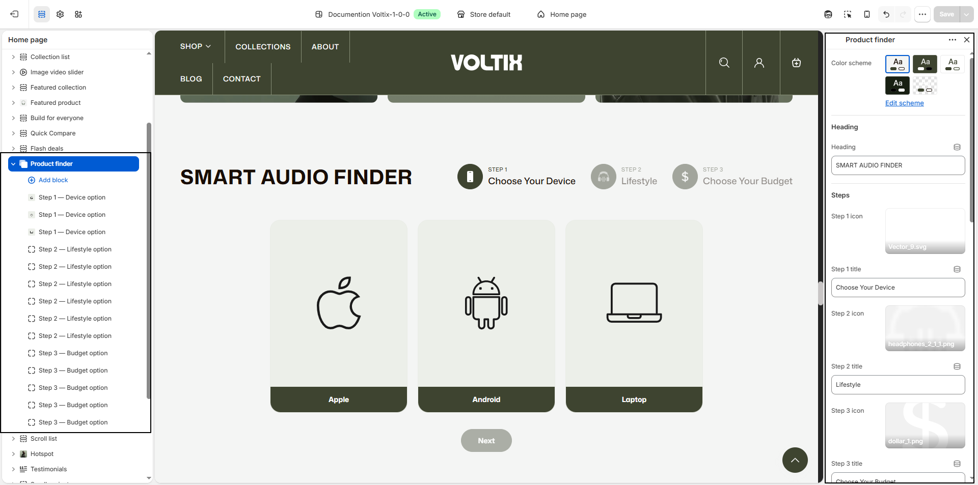 Product Finder Settings