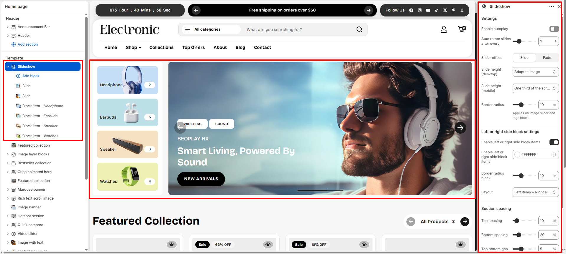 Slideshow Section Settings
