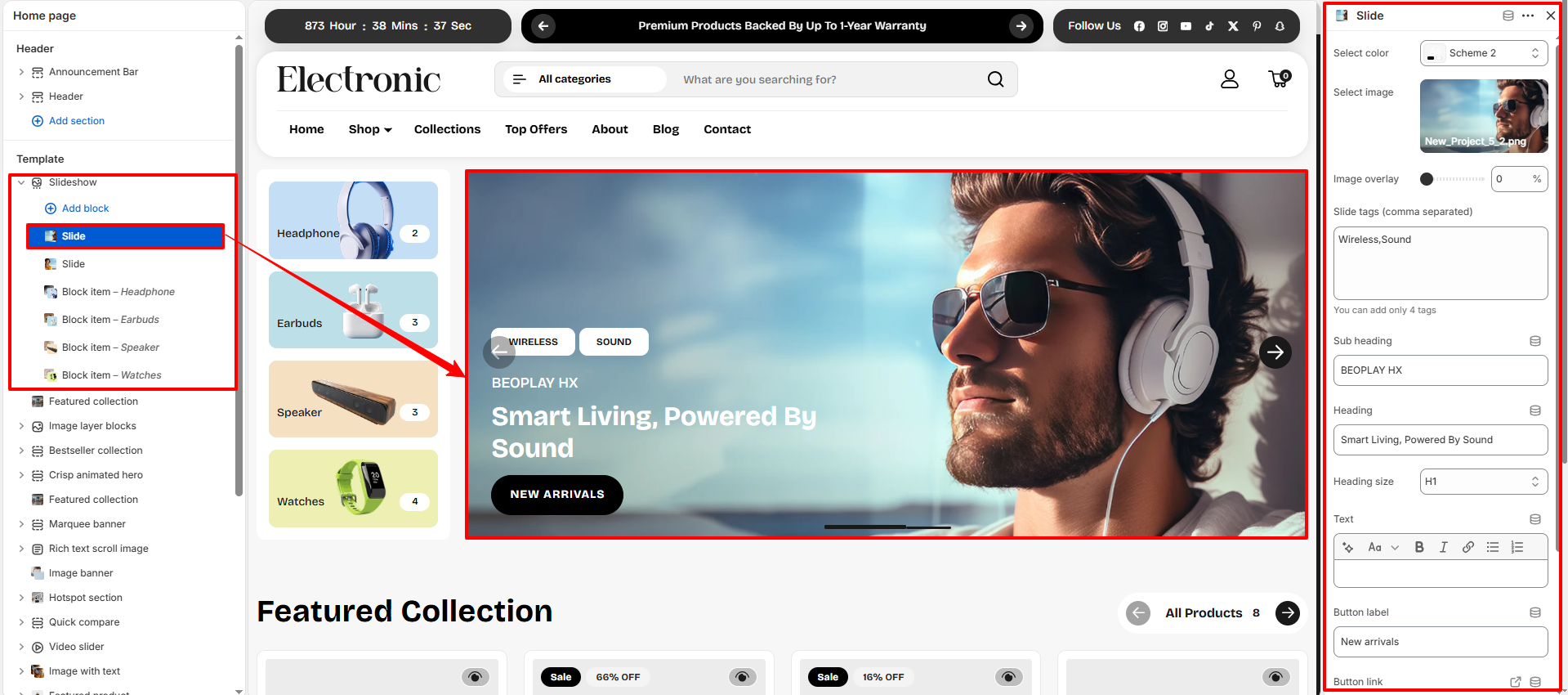 Slideshow Slide Block Settings